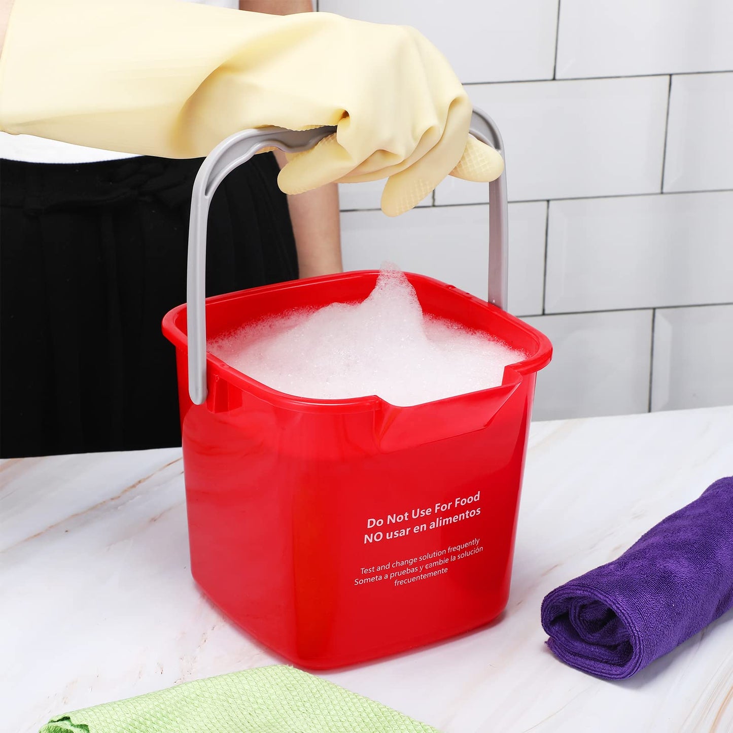 Roshtia 6 Pcs 3 Quart Cleaning Bucket Small Sanitizing Square Bucket Detergent Pail for Home Commercial Restaurant Kitchen Office School (Red)
