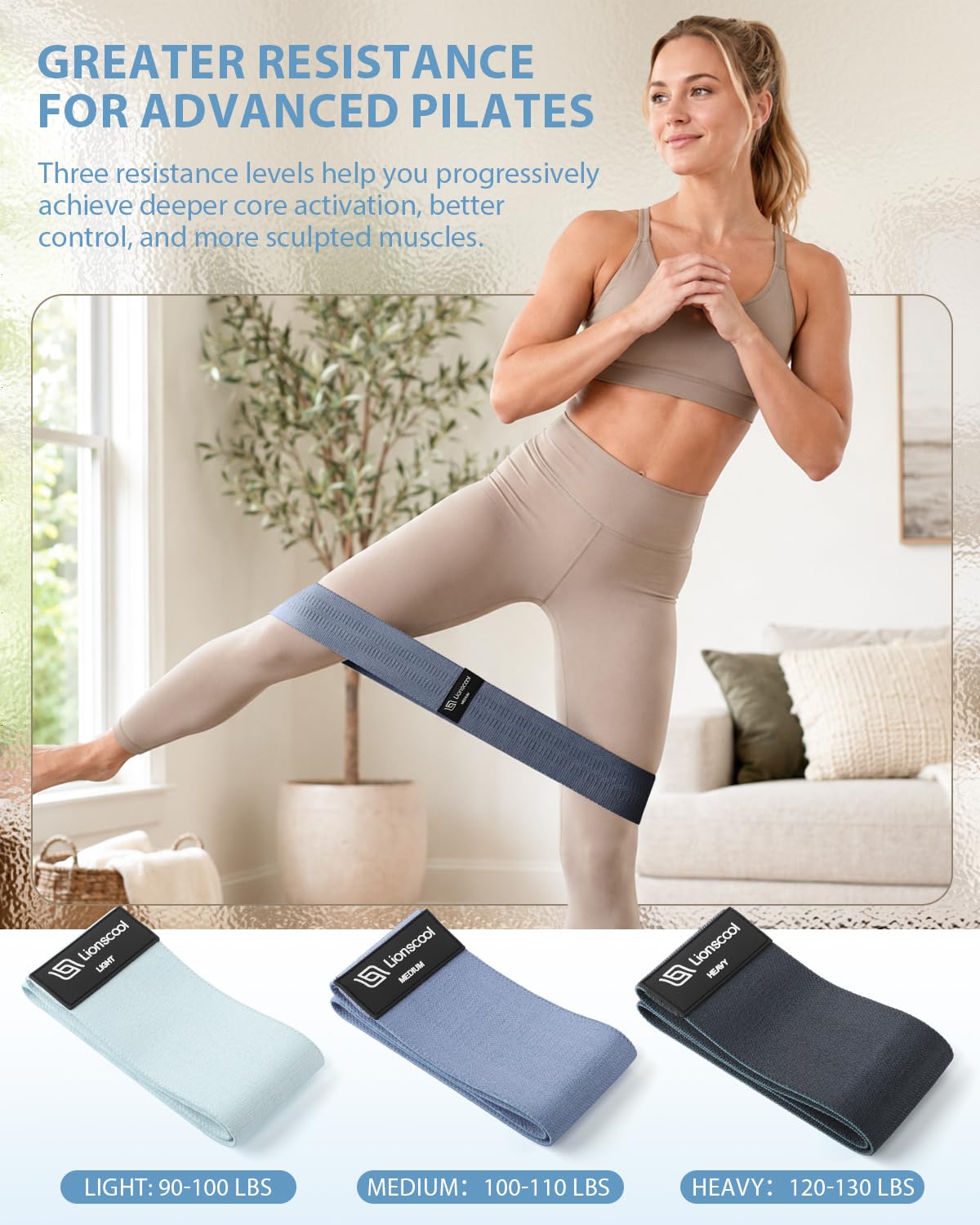 LIONSCOOL Pilates Ring Set (Black) - 14" Anti-Deformation Magic Circle with Padded Handles, 9" Mini Ball, Non-Slip Fabric Resistance Bands, Guide & Bag