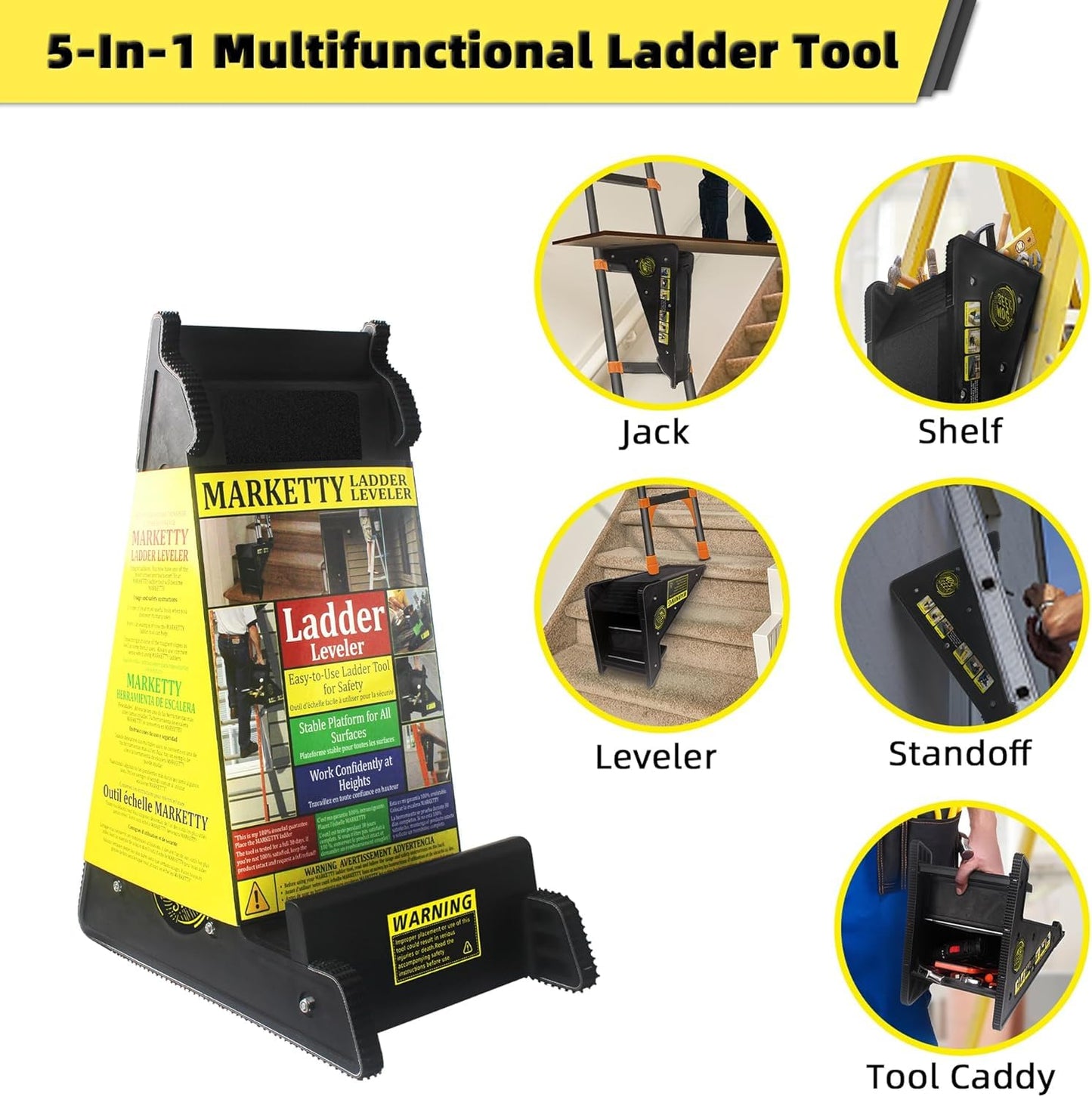 2 Pack Ladder Leveler, Pitch Hopper, Ladder Stabilizer with Storage, Ladder Levelers for Stairs and Extension Ladders, Easy to Use, Conquer Uneven Ground