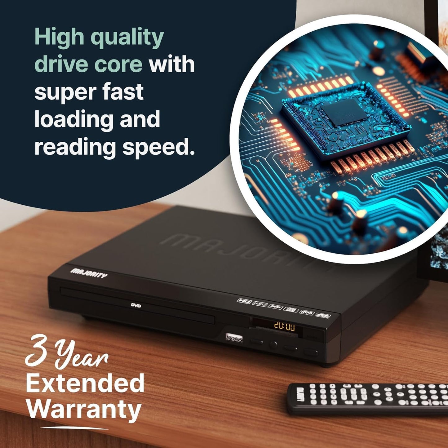 Majority 1080P MP3 HDMI DVD Player for TV | Region Free DVD Players for Smart TV | Mini DVD Player with USB, CD & |