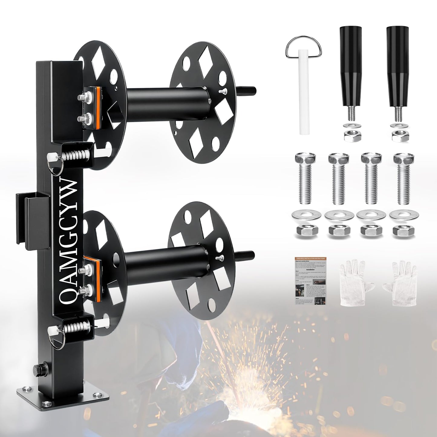 𝑼𝒑𝒈𝒓𝒂𝒅𝒆 Heavy Duty Double Welding Lead Reel, 360° Rotatable Base Cable Lead Reel, Welding Reels with Insulated Sealing Gaskets & Screws No Leaks No Shorts, Fits 150ft 1/0 or 125ft 2/0 Cable