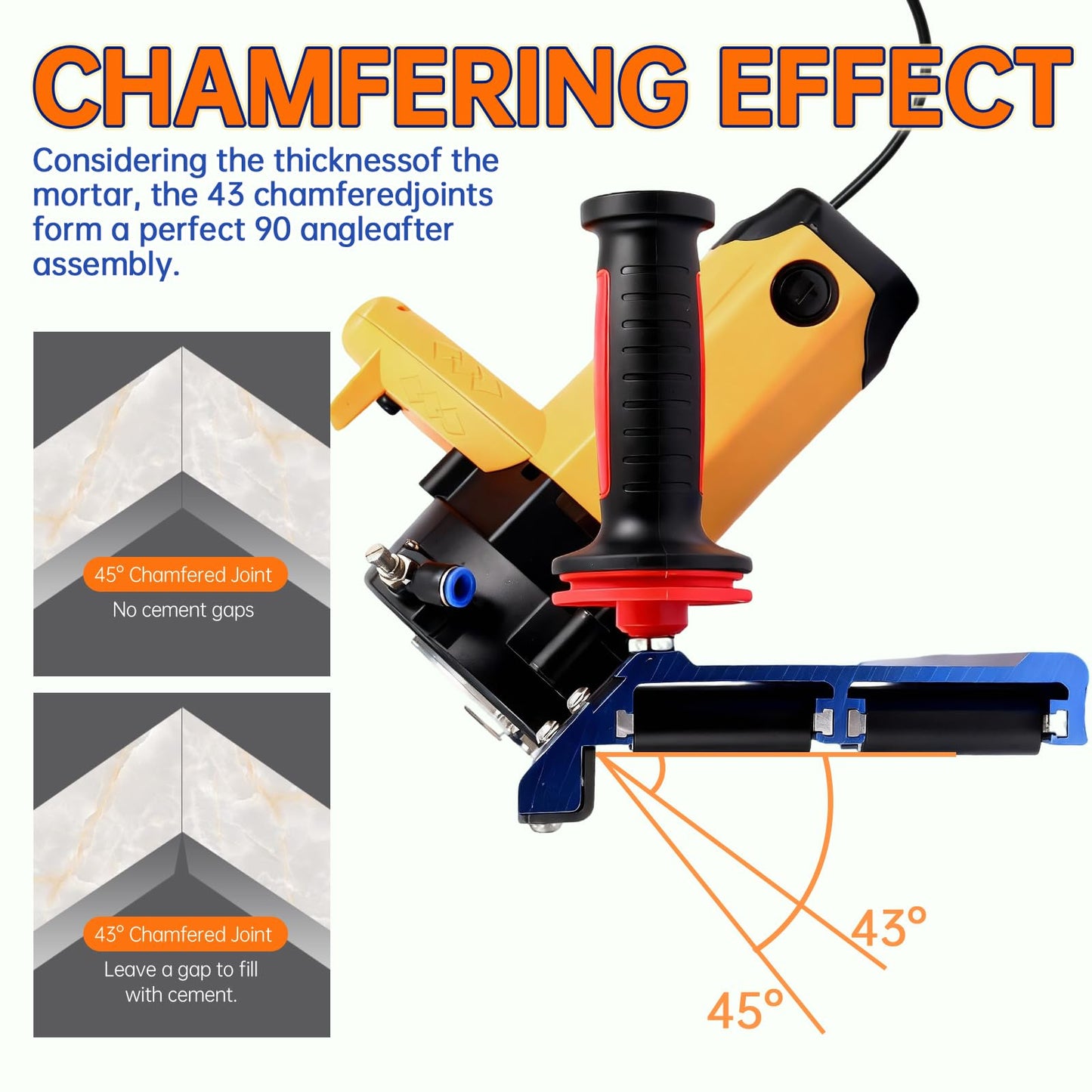 Tile Edge Beveling Tool with 16-Roller Base, 43° Angle Chamfer Machine with Water Cooling & Dust Bag, for Tiles, Paving Stones & Marble|Tile Cutter|Tile Saw