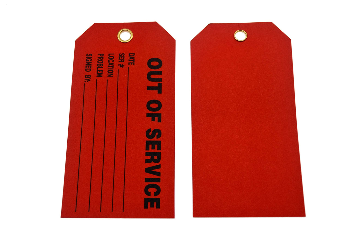 Out of Service Tags, Red cardstock Tags with String 5 3/4x3 inch Equipment Repair Signs with 12 in Cotton String Ties PK100