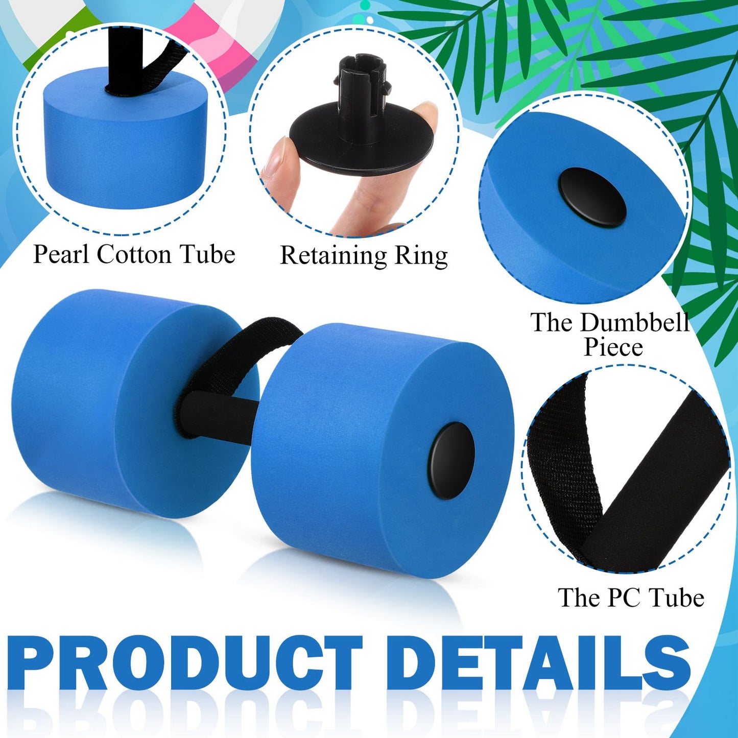 Soulchen Pool Exercise Equipment Water Dumbbells Pool Resistance Aerobic Weights EVA Foam Dumbbell with Handle Strip Assorted Size for Aqua Therapy Water Aerobics Weight Loss Fitness(Azure Glow)