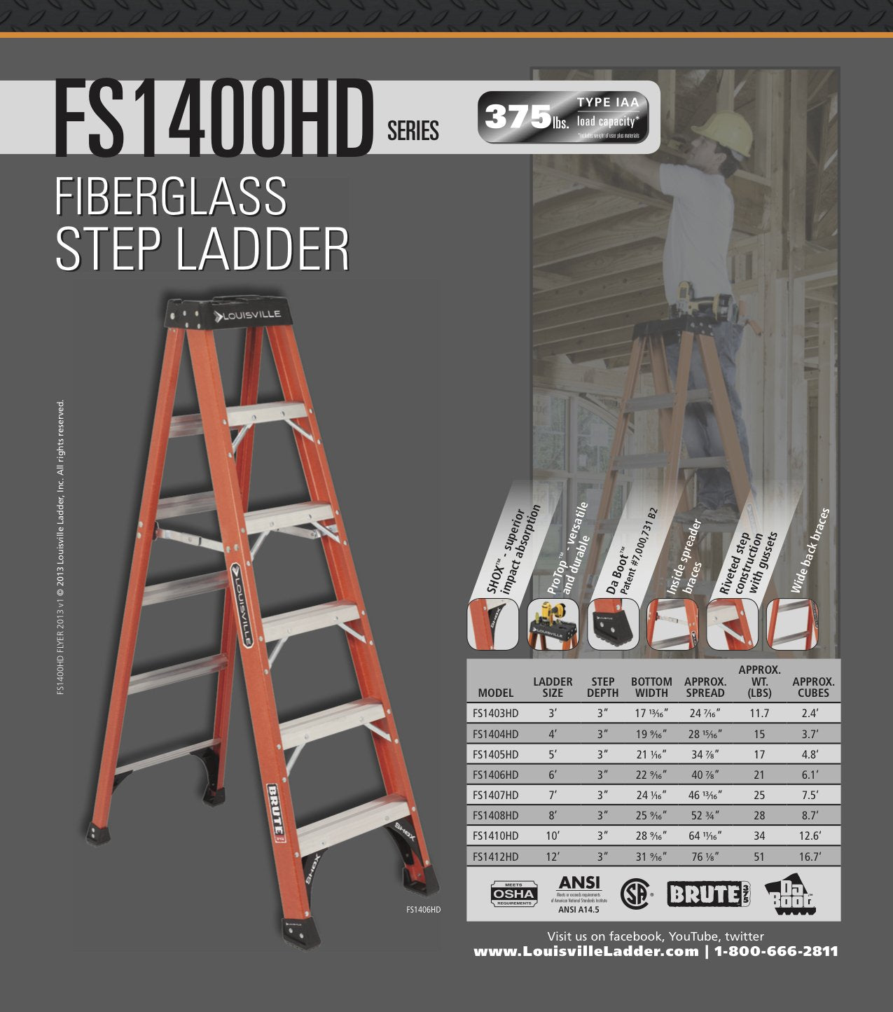Louisville Ladder 10-Foot Fiberglass Step Ladder, 375-Pound Load Capacity, Type IAA, FS1410HD