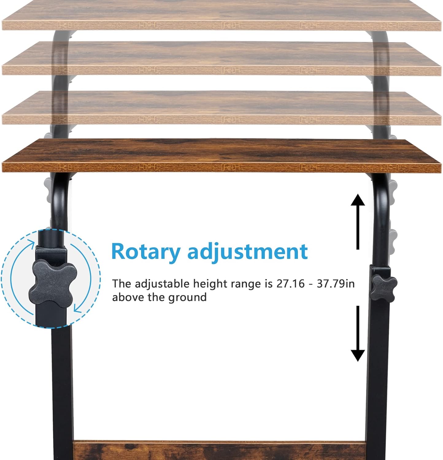 23.62 15.74 27.16-37.79 Mobile Side Table, Mobile Laptop Desk Cart, Adjustable Over Bed Table with Wheels for Sofa