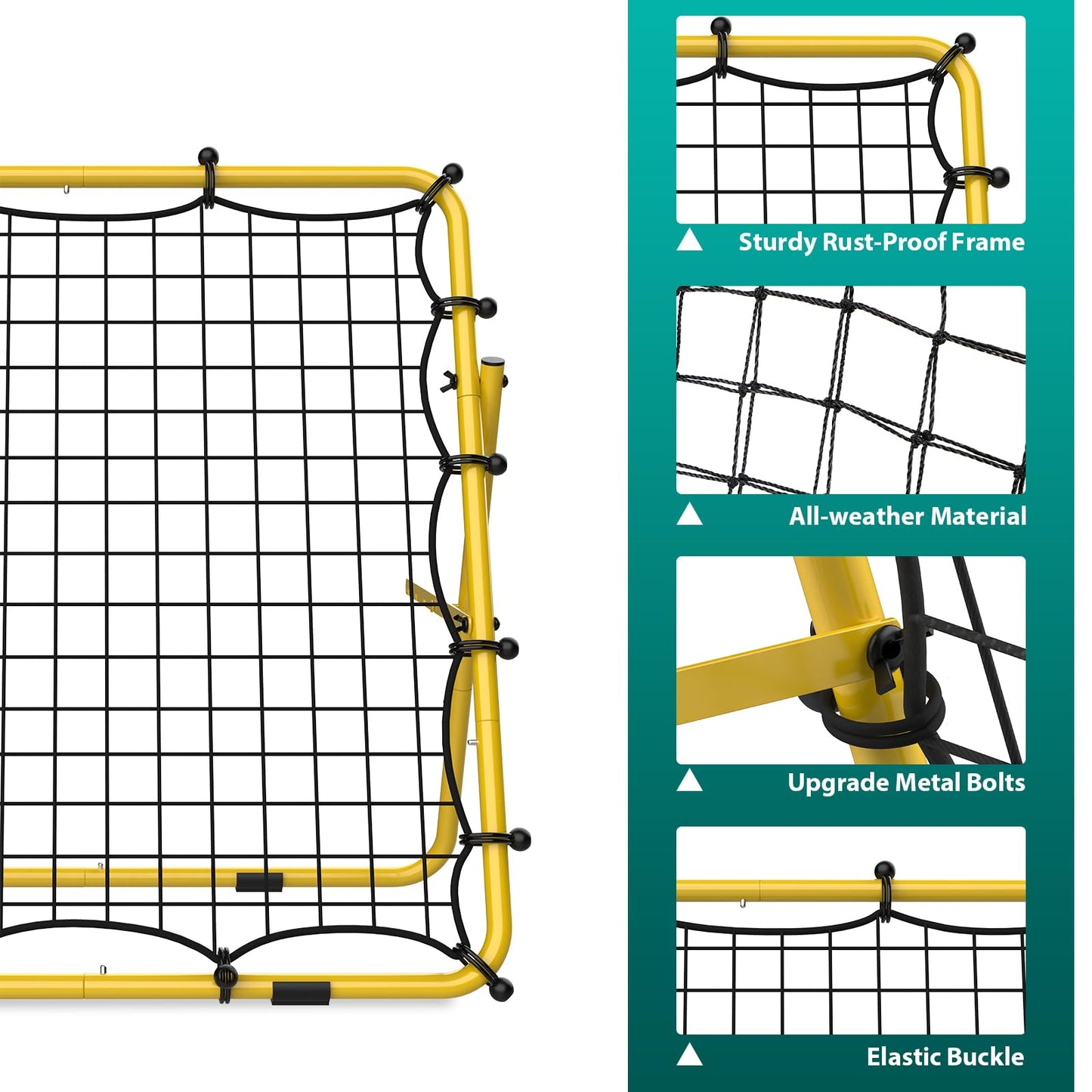 LIANTRAL Baseball Rebounder Net, Adjustable Bounce Back Trainer for Soccer, Volleyball, Softball, Portable Folding Rebounder for Passing & Shooting Practice, Volleyball Rebound Net for Kids, Yellow