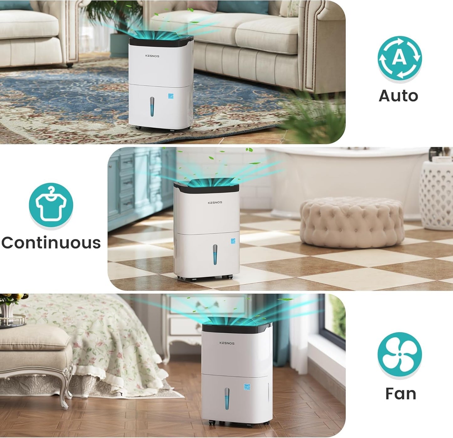 Kesnos 120 Pints 2025 Energy Star Dehumidifier for Home & Basement with Drain Hose, Ideal for Large Spaces up to 6,500 Sq. Ft., Featuring Auto Defrost & Self-Drying Function