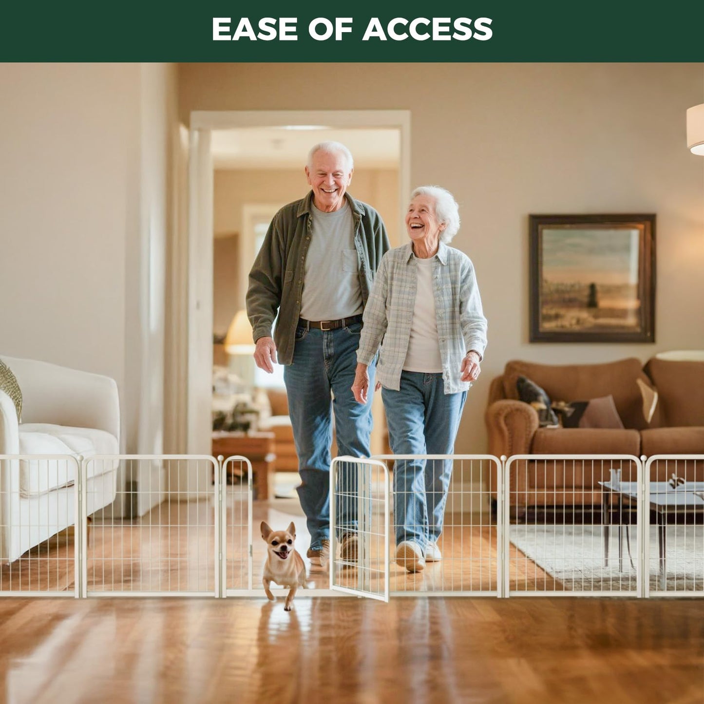FXW Dog Gate Extra Wide Designed for Indoor Use, Adjustable Width Up to 183-inch Wide (24" H 8 Wire Panels for Puppies and Small Dogs), White