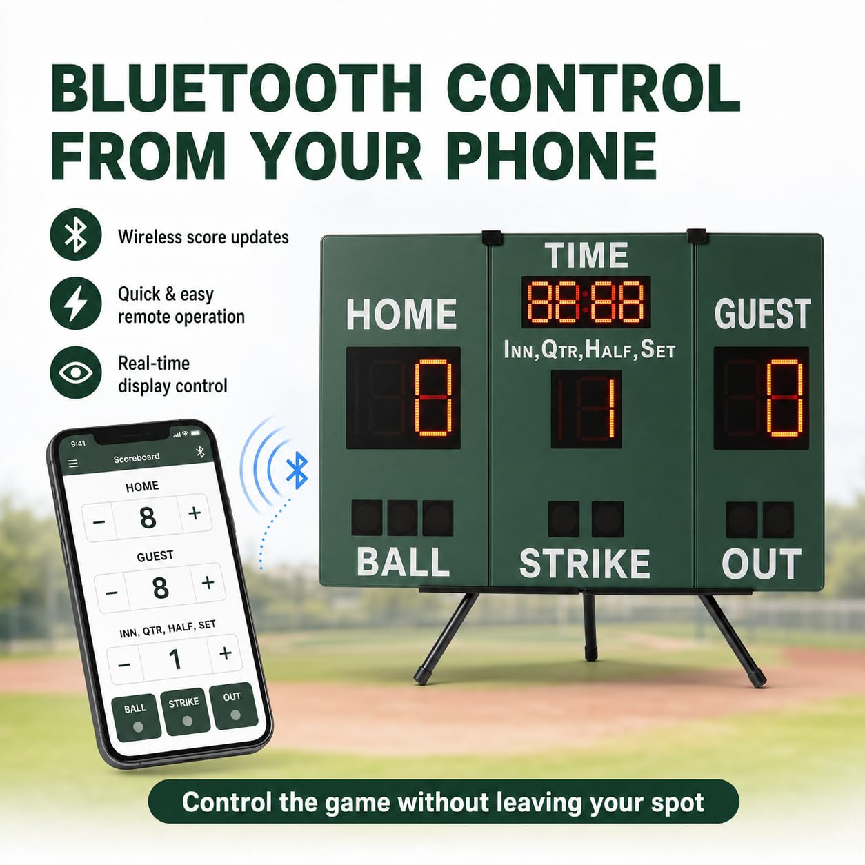 Mobile Score Portable Scoreboard Kit LED Digital Scorer Bluetooth APP Control, Positive Countdown/Stopwatch/Score Display for Baseball, Basketball, Rugby, Football, Tennis, Badminton, Table Tennis