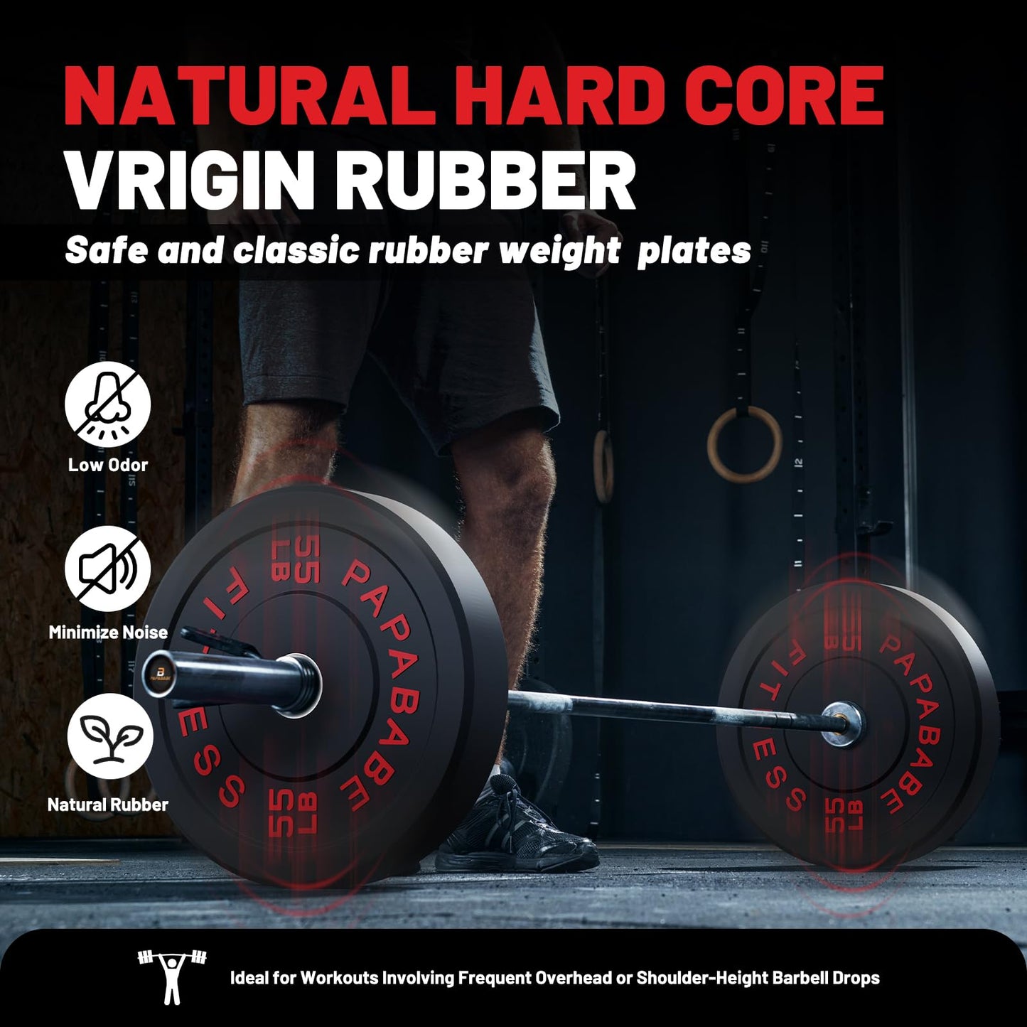 PAPABABE Strength Training Bumper Plates 100lb Set Olympic Weight Plates Rubber Bumper Plates with Steel Insert Home Gym Workout Weights Plates 2 Inch Barbell Weights For General Fitness