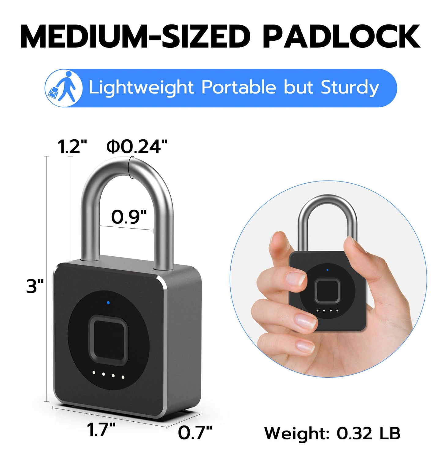 eLinkSmart Fingerprint Gym Locker Lock, Keyless Biometric Padlock, Weatherproof Electronic Digital Bluetooth App Smart Combination Pad Lock for Outdoor Fence Gate Storage Unit Pool Shed - Black