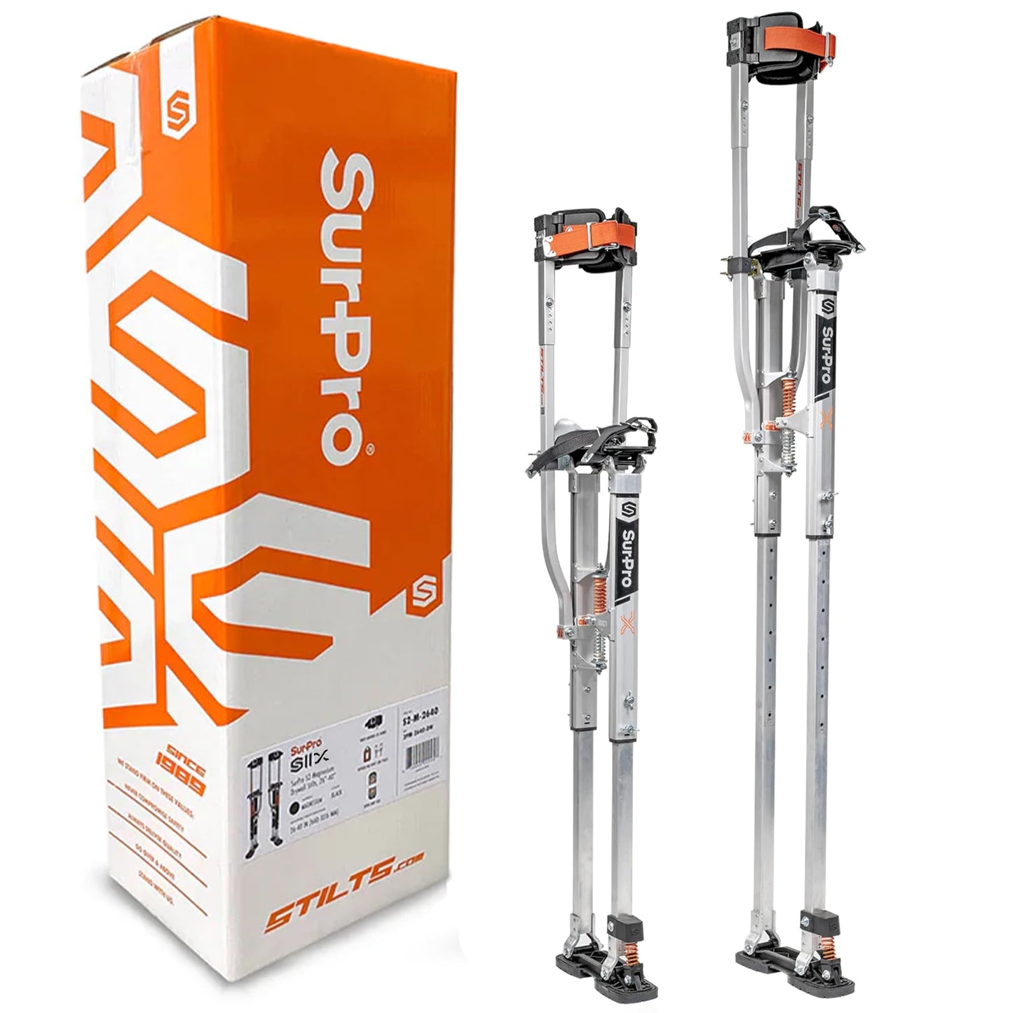 SurPro Double-Sided Drywall Stilts, Aluminum Base, 21” - 31” Height, QuadLock Contractor-Grade Stilts with Patented Flexion Foot System (S2X-A-2131) for Drywallers, Painters, Stilts Drywall