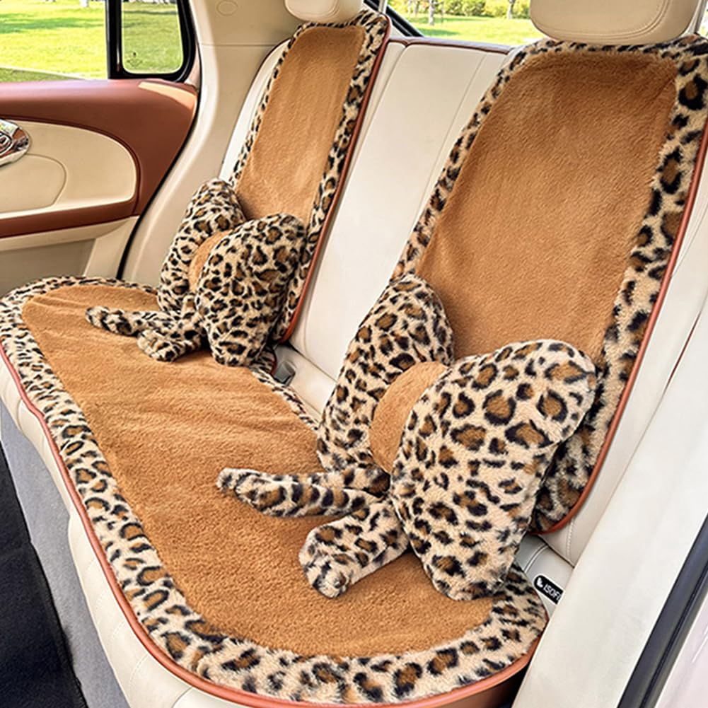 GKWW 2Pcs Leopard Print Bow Throw Pillow Furry Bow Plush Pillows Cute Flower Plush Pillow Cheetah Home Decor Stuffed Bow Lumbar Pillow for Bed Couch Living Room Decor (Brown, 16in Bowknot)