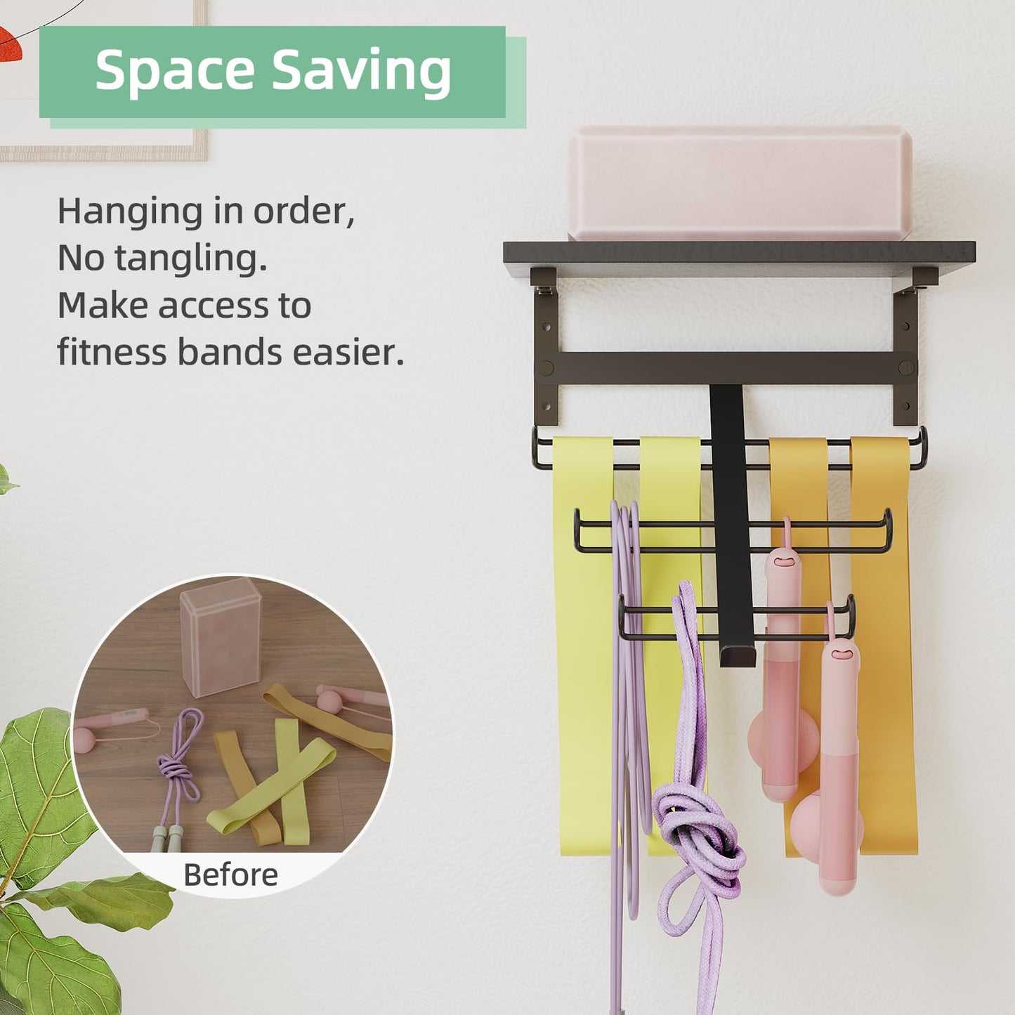 TJ.MOREE Resistance Rack Band Storage Hanger with Shelf Gym Equipment Organizer, Storage Rack for Home Gym,Black