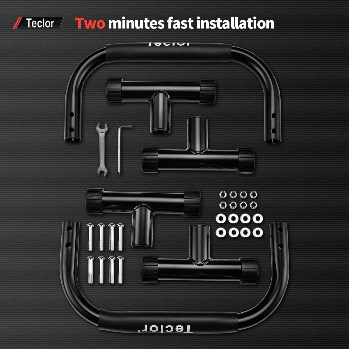 Teclor Push Up Bar,9.5in High Parallettes Bars Great for L-sit, Sturdy Steel Structure Black Push Up Bars for Men & Women, Full Planche & Dips, Heavy-duty No Wobbling Calisthenics Equipment MAX Capacity 660LBS,Floor Workouts Calisthenics Equipment
