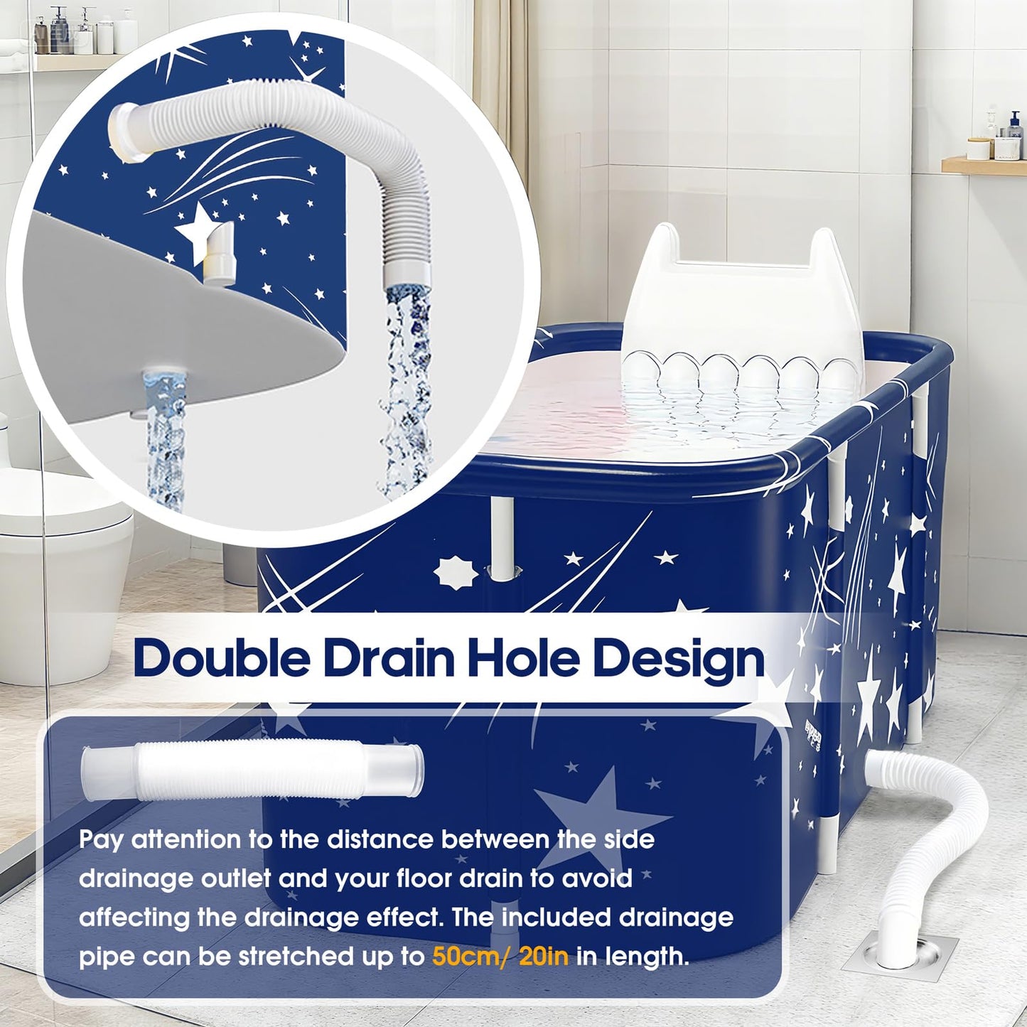 Portable Bathtub, Foldable Bathtub for Adults, Separate Family Bathroom SPA Therapy Tub for Shower Stall, Soaking Hot SPA and Ice Bath Tub, 45.3''x23.6''x19.7''