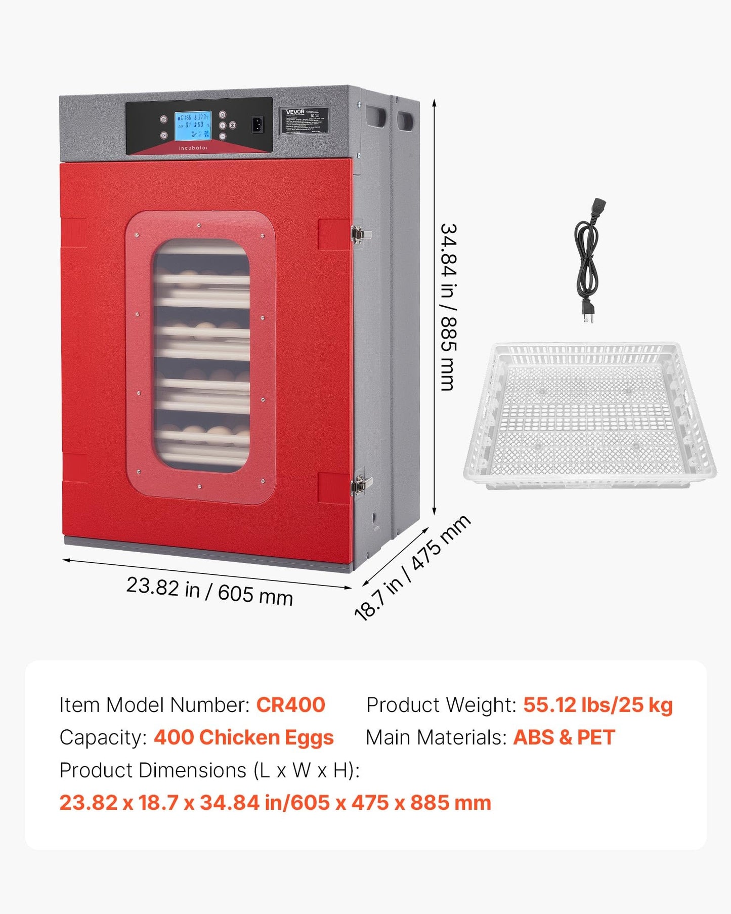 VEVOR 400 Egg Incubator, Poultry Incubator Cabinet with Automatic Eggs Turning, Temperature & Humidity Control, Heating & Cooling Egg Hatcher, Commercial Incubators for Hatching Chicks Ducks Goose