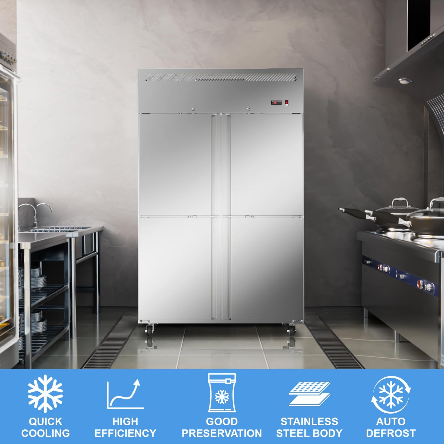 LCEKY 48" W 4 Door Commercial Refrigerator Stainless Steel 36 Cu.ft Fridge for Restaurant, Bar, Shop Upright