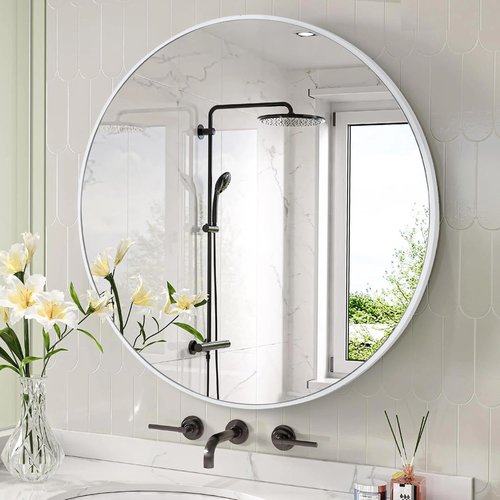 DUQIMO White Round Mirror 30 Inch, Circle Wall Mirrors for Bathroom, Bedroom Living Room or Entryway