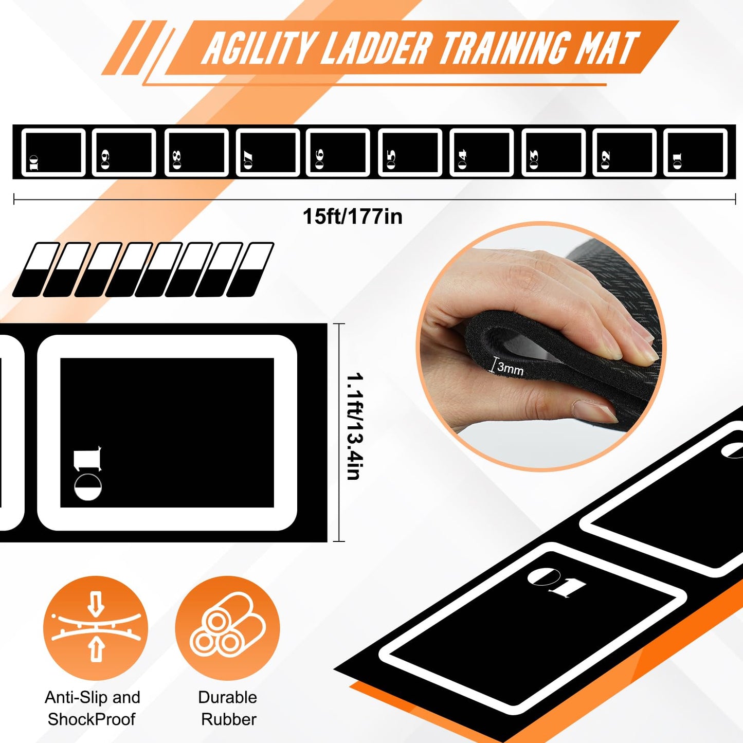 YTOPRO Agility Ladder Set: 15ft Rubber Non-Slip Agility Training Ladder with 10 Soccer Cones for Outdoor Agility Training| Basketball Fitness Soccer Training Equipment for Adults Youth