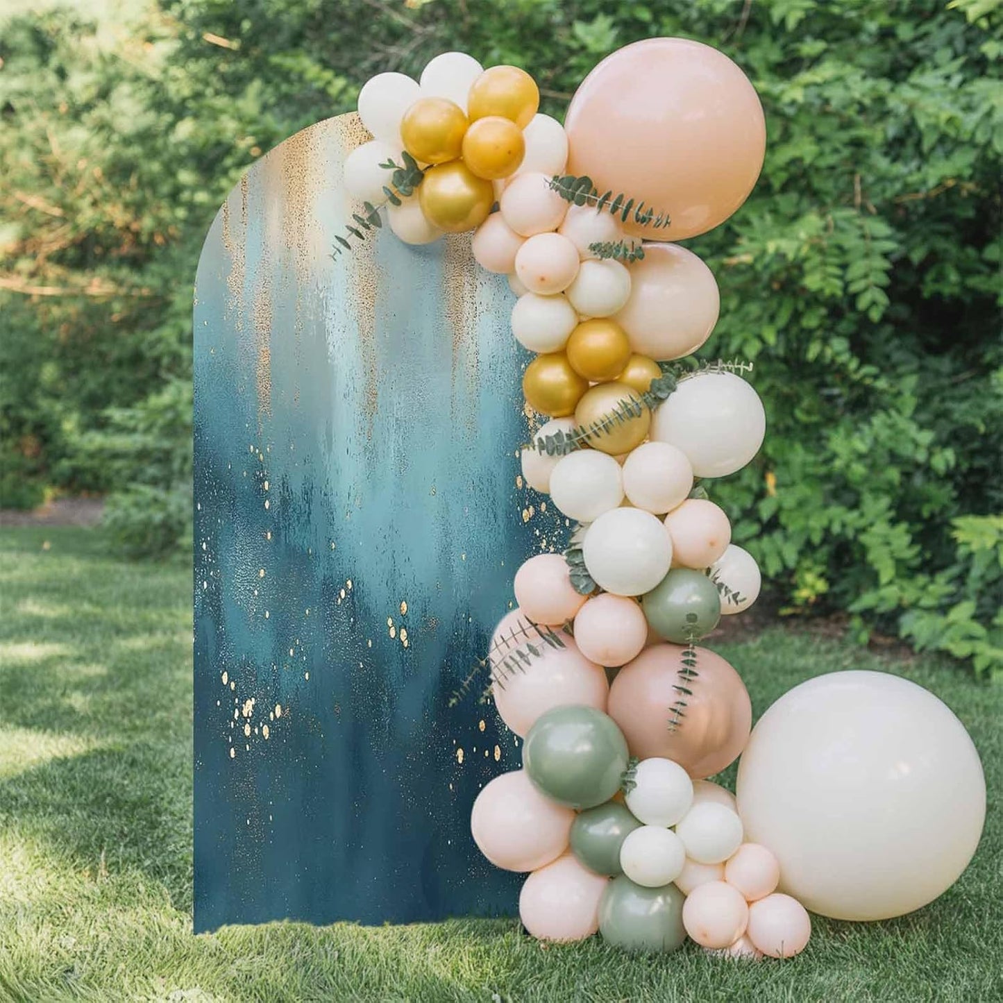 Jnbasdffb 7.2 Turquoise Gold Geometric Wedding Arch Cover,Stretchy Spandex Arch Backdrop Stand Covers FT,Modern