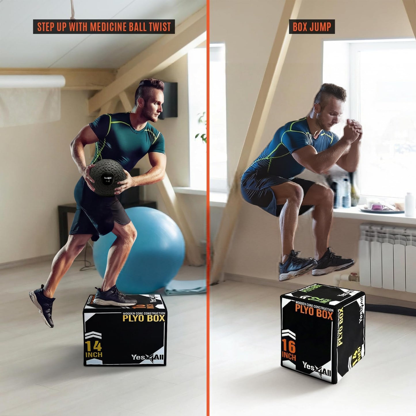 Yes4All 3-in-1 Soft-Padded Plyo Box with Wooden Core, Non-Slip Multi-Use Cushioned Plyometric Jump Box with Vinyl Cover for Jumping, Conditioning, Strength Training, Black