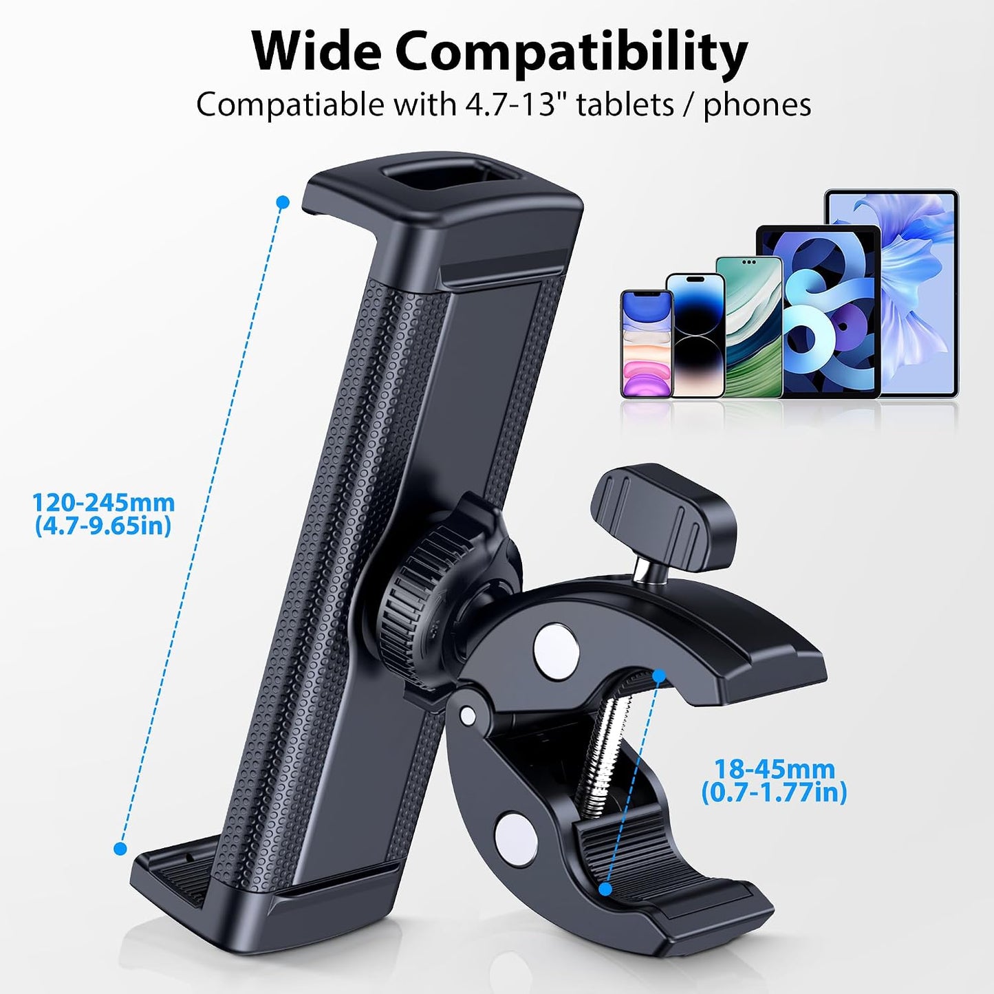 CreaDream 4.7-13" Tablet Holder Mount for Spin Bike, Tablet Clamp for Treadmill, Indoor Stationary Bike, Stroller