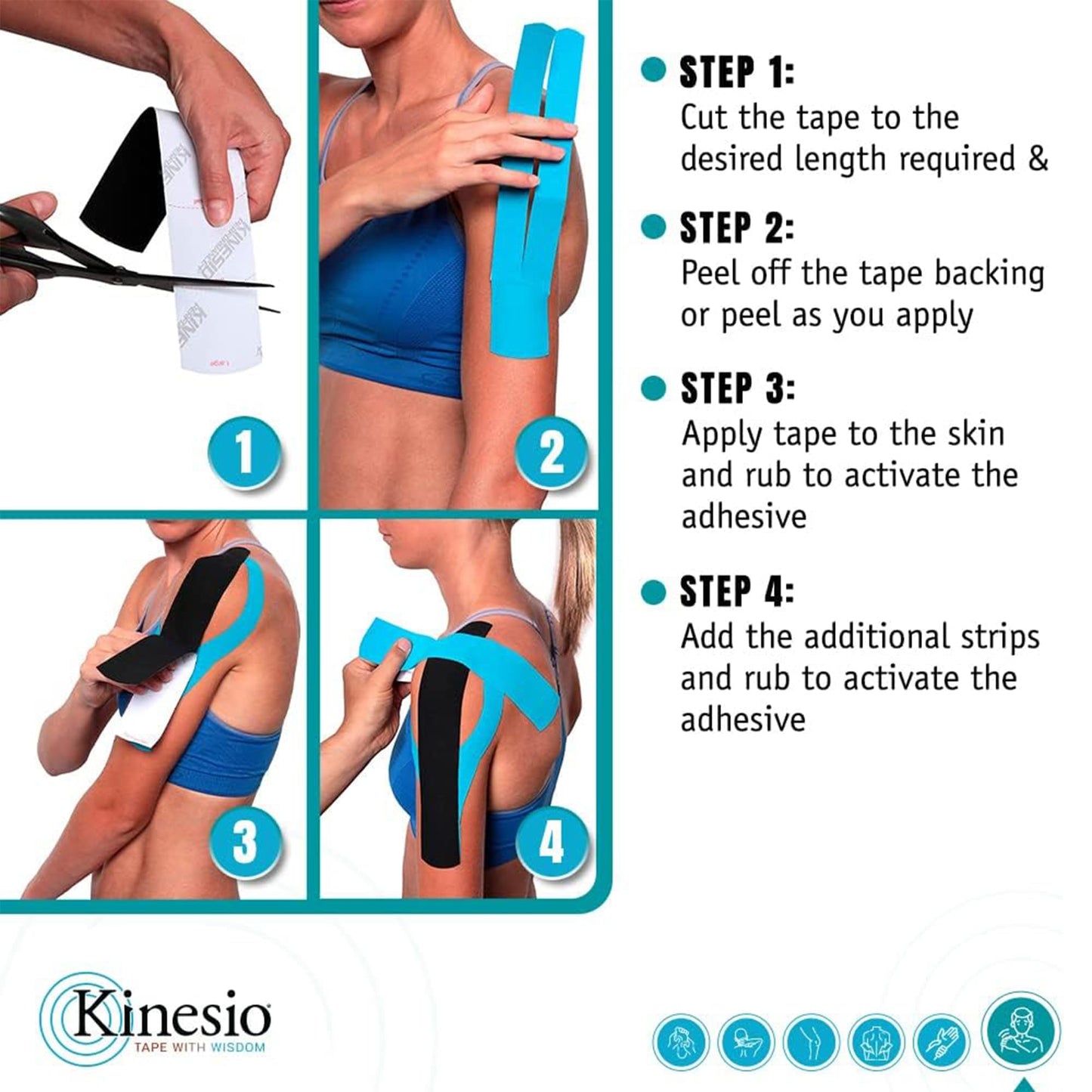 Kinesio Tape - Pre-Cut Shoulder Support - Optimized Athletic Tape Strips