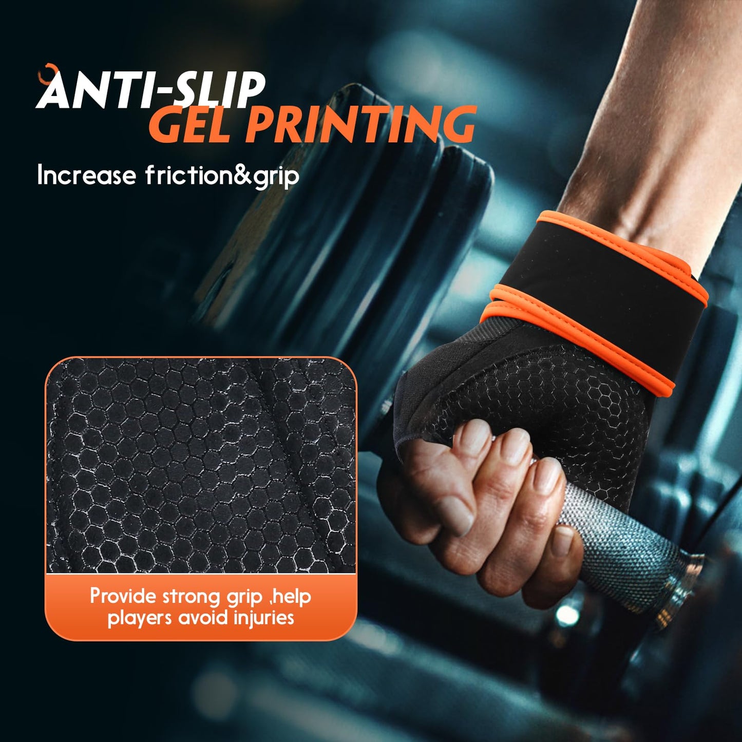 HTZPLOO Workout Gloves Gym Gloves Weight Lifting Gloves for Men Women with Full Palm Pad,Strong Wrist Wraps Support,Enhanced Grip,for Fitness,Training,Weightlifting,Exercise (Black&Orange, Large)