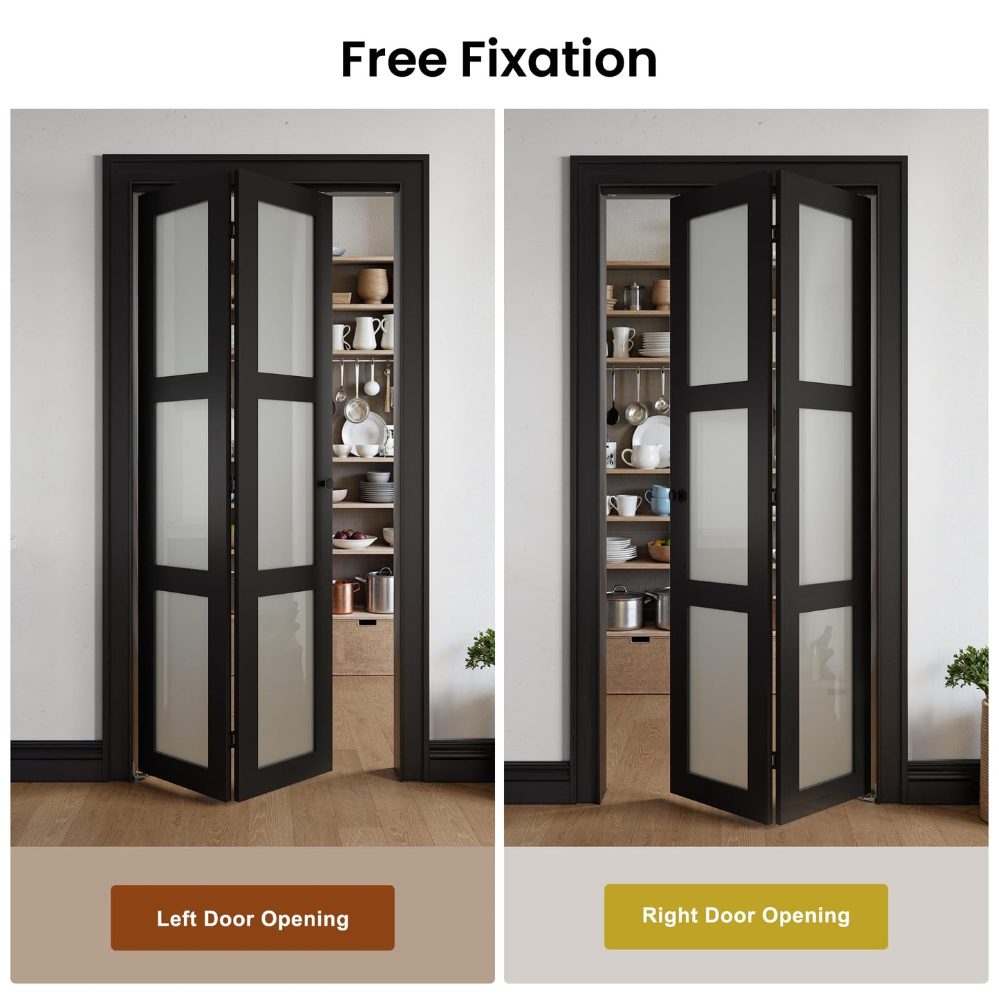 COSHOMER Bifold Doors for 60" x 80" Opening, 3-lite Tempered Frosted Glass Closet Folding Doors with Hardware kit Included, Easy Assembly, Black