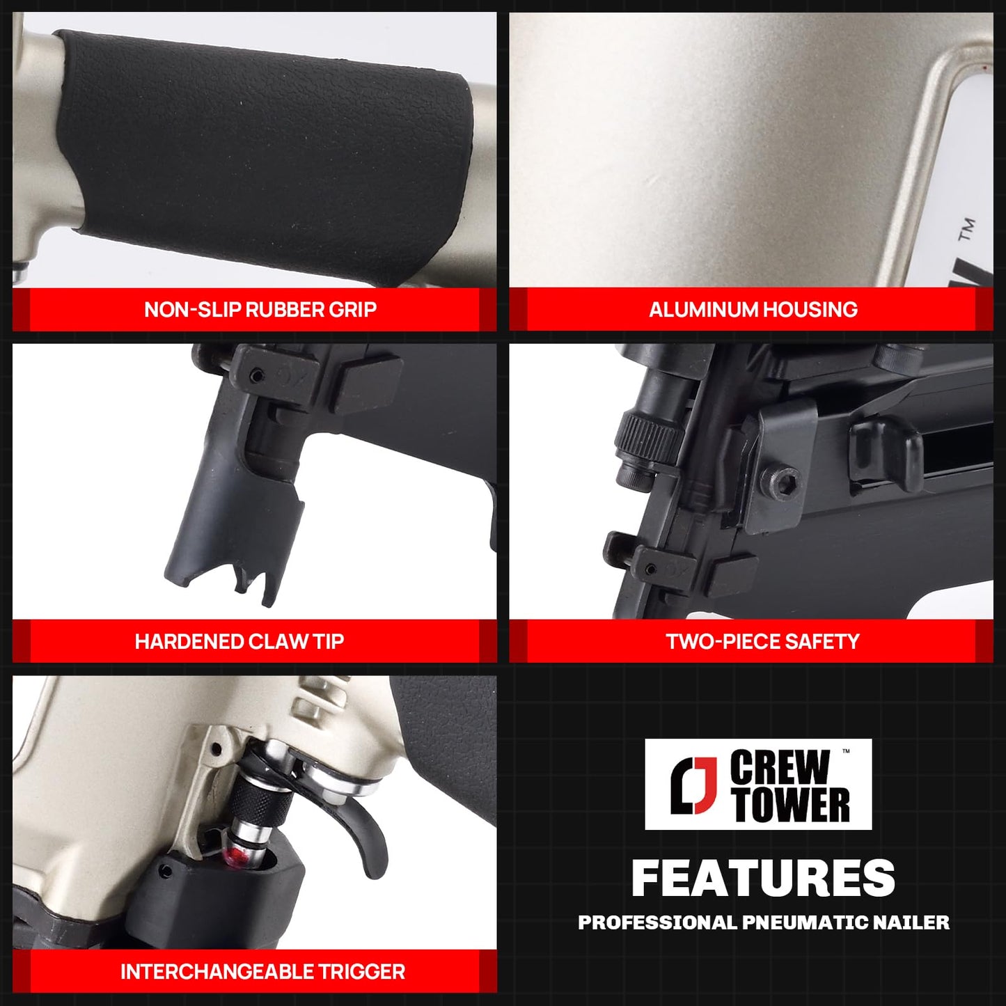 CREWTOWER 21 Degree Framing Nailer for Contractors - Pneumatic Nail Gun 2 Inch to 3-1/4 Inch for Framing, Sheathing and Roofing - Lightweight 8.6 lbs with Tool-Free Depth Adjustment - SRN9021