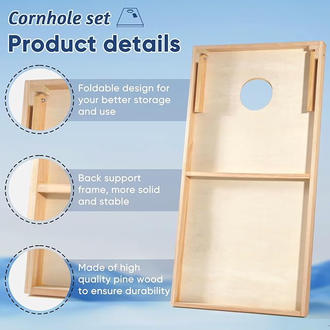 Cornhole Boards Set - Regulation Size 4x2/3x2ft Solid Wood Corn Hole Game Set with 8 Bean Bags and 2 Cornhole Boards - Perfect for Outdoor Game