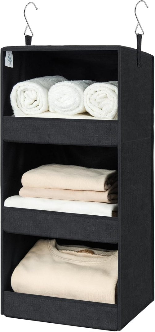 Granny Says 3-Shelf Hanging Closet Organizer - Collapsible Nursery Shelves, Black, 29.5" H X 12" W X 12" D