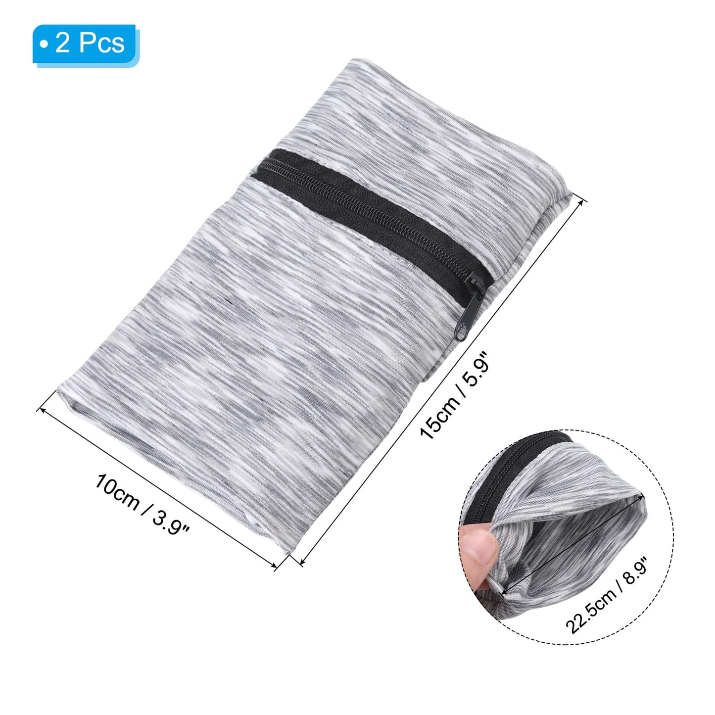 PATIKIL 6"x 4" Wrist Pouch, 2 Pcs Wrist Wallet Sports Wristband Wallet with Zipper Pocket for Running Jogging Hiking Cycling Yoga, Light Gray