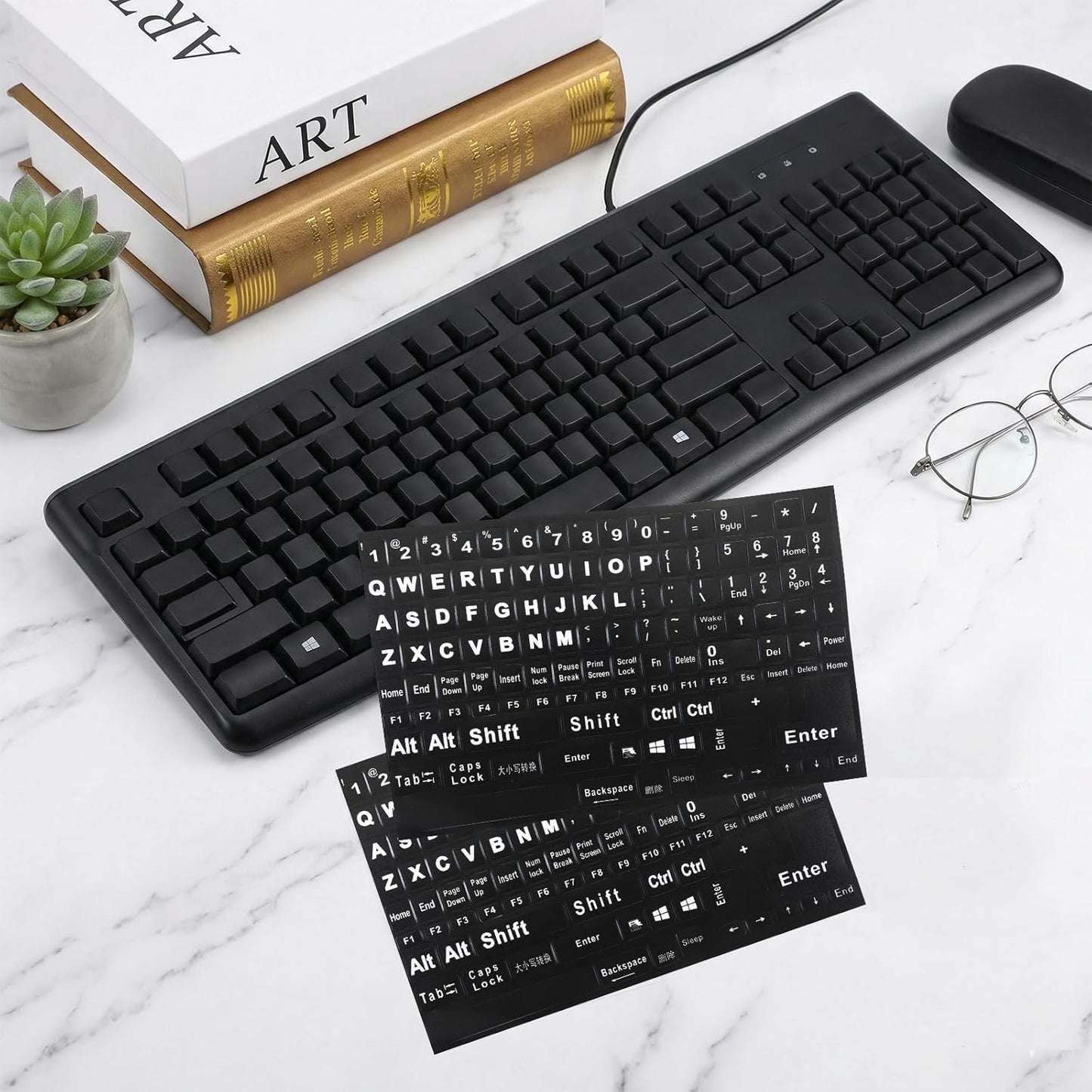 SynHHergyx 3 Keyboard Letter Stickers, Pcs Universal English Keyboard Stickers Replacement Matte Black Background