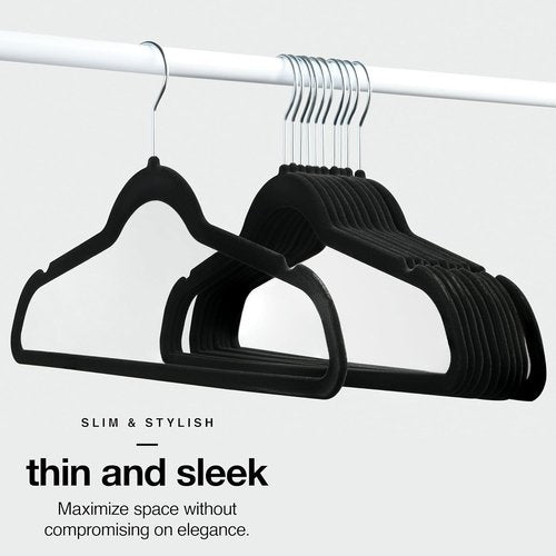 Home-it Premium Velvet Hangers - Heavy Duty Non-Slip Black Suit Hangers | 50 Pack with 360° Hook