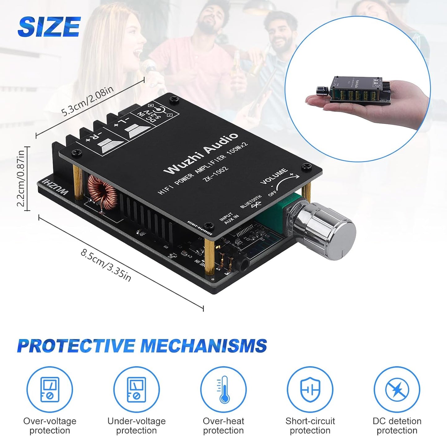 ZK-1002 5.0 100W 2 2.0 5-27V Bluetooth Audio Amplifier Board, x Channel Mini HiFi Power Amplifier Receiver with Volume