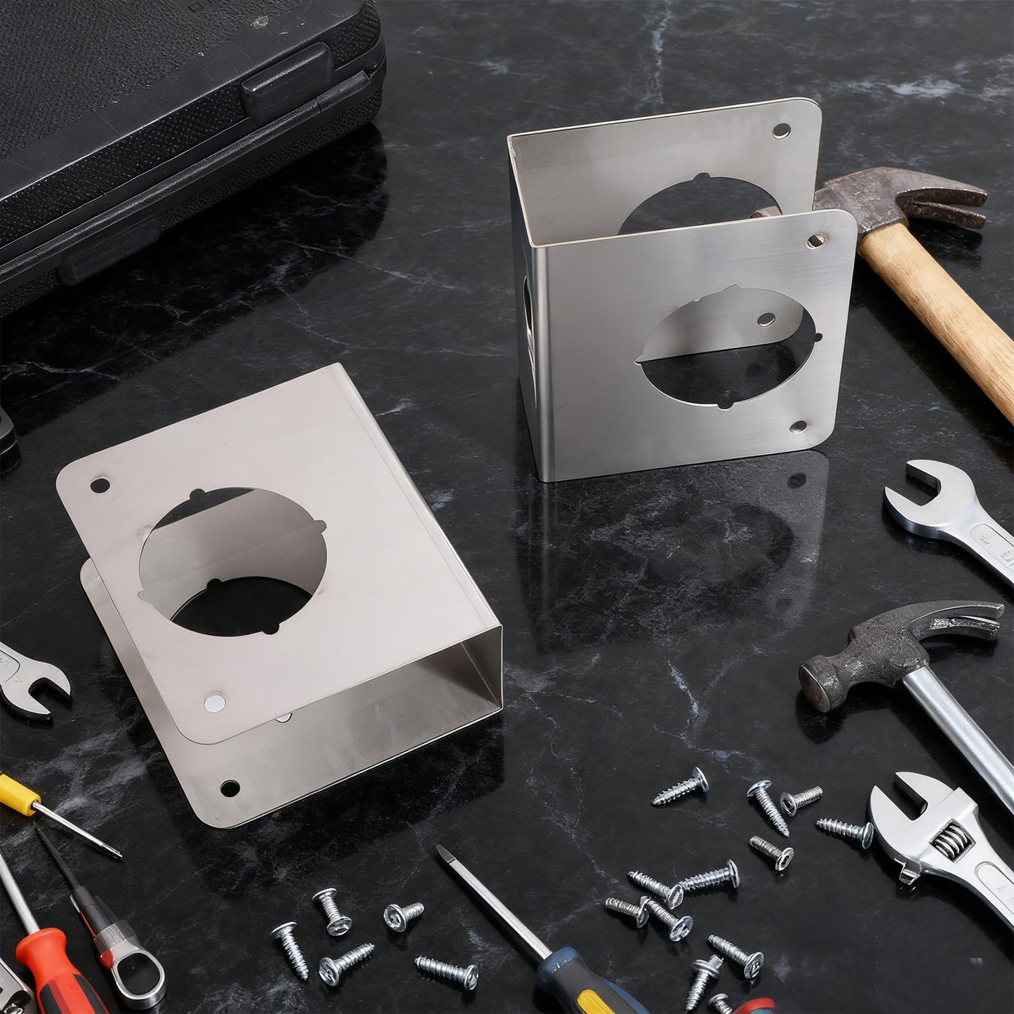 2 Pcs Stainless Steel Lock and Door Reinforcement Plate 1-3/4-Inch Thick by 2-3/8-Inch Backset 2-1/8-Inch Bore Door Reinforcement Plate for Reinforcing and Repairing Doors, Silver