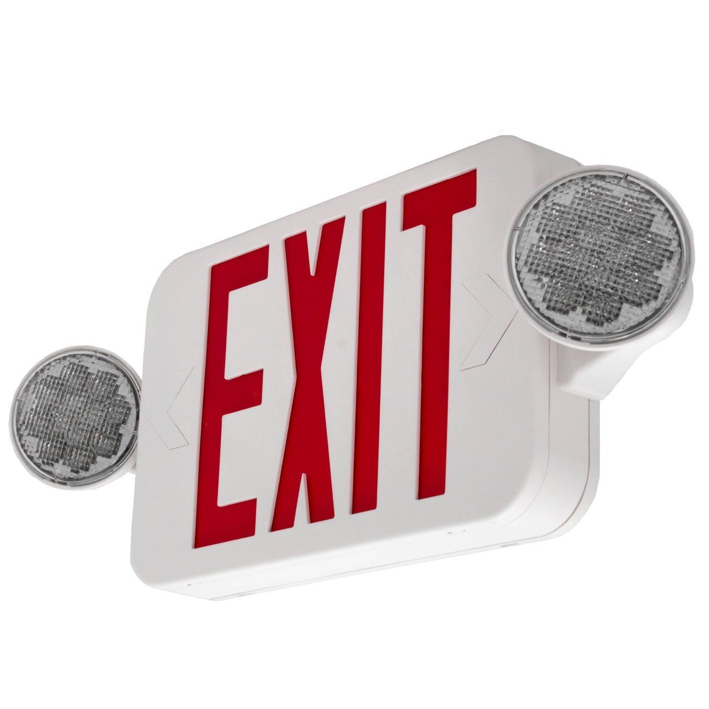 LFI Lights® Compact COMBO, UL 924 Listed Exit Sign with Emergency Lights, Red LED, White, 120/277VAC Hardwired with Battery Backup, Optional Double Face and Knock Out Arrows COMBOJR2RWBB 2 Pack