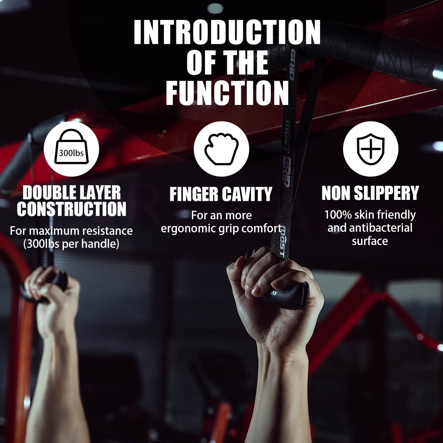 MOST GRIP Neutral Grip Pull Up Handles for Home Gym Workout, Ergonomic Pull Up Grips with Non-Slip for Pull Up Bar and T-bar Row