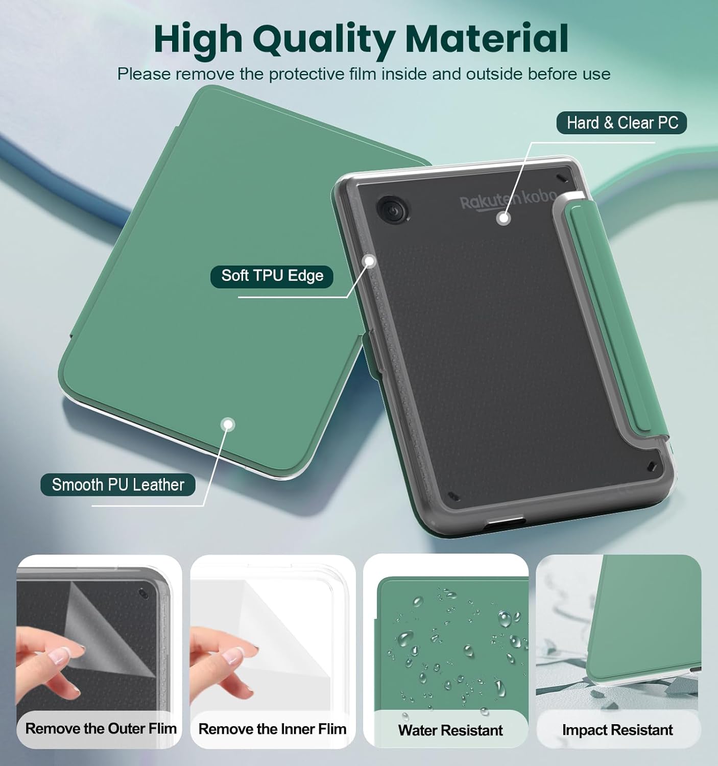 E NET-CASE 6" (2024) (2024) /2E (2022) Detachable Magnetic Case for Kobo Clara Colour /Clara BW eReader, Ultra Clear