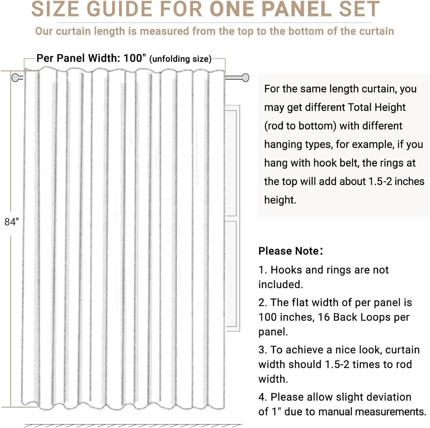 Skiennix 100% Blackout Linen Curtains - Thermal Insulated Drapes for Bedroom | 84" Long, Beige