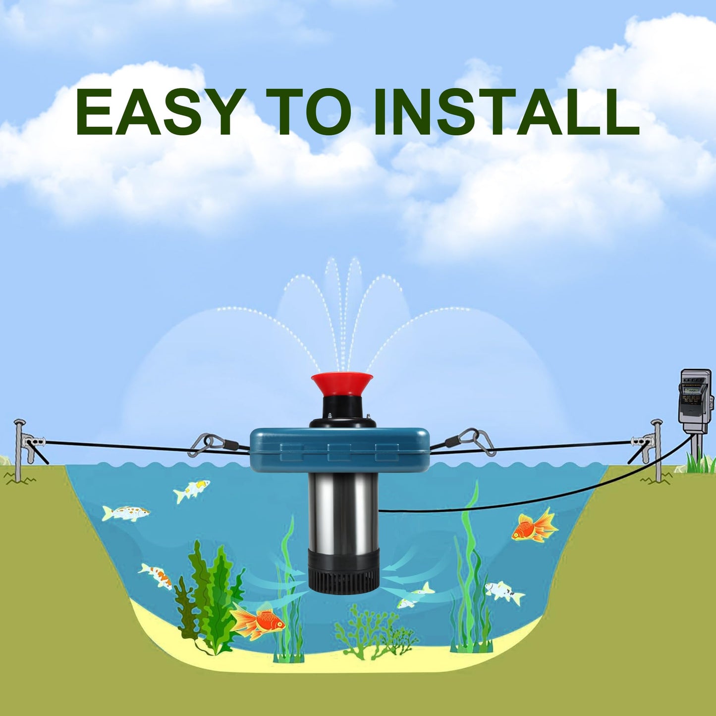 XXK Pond Fountain Aerator, AS2 1HP 750W 15000GPH 110V High Flow Floating Water Fountain Pump With 100ft Power Cord, Stainless Steel Body Aerating Fountains Cascade for Large Small Pond Lake