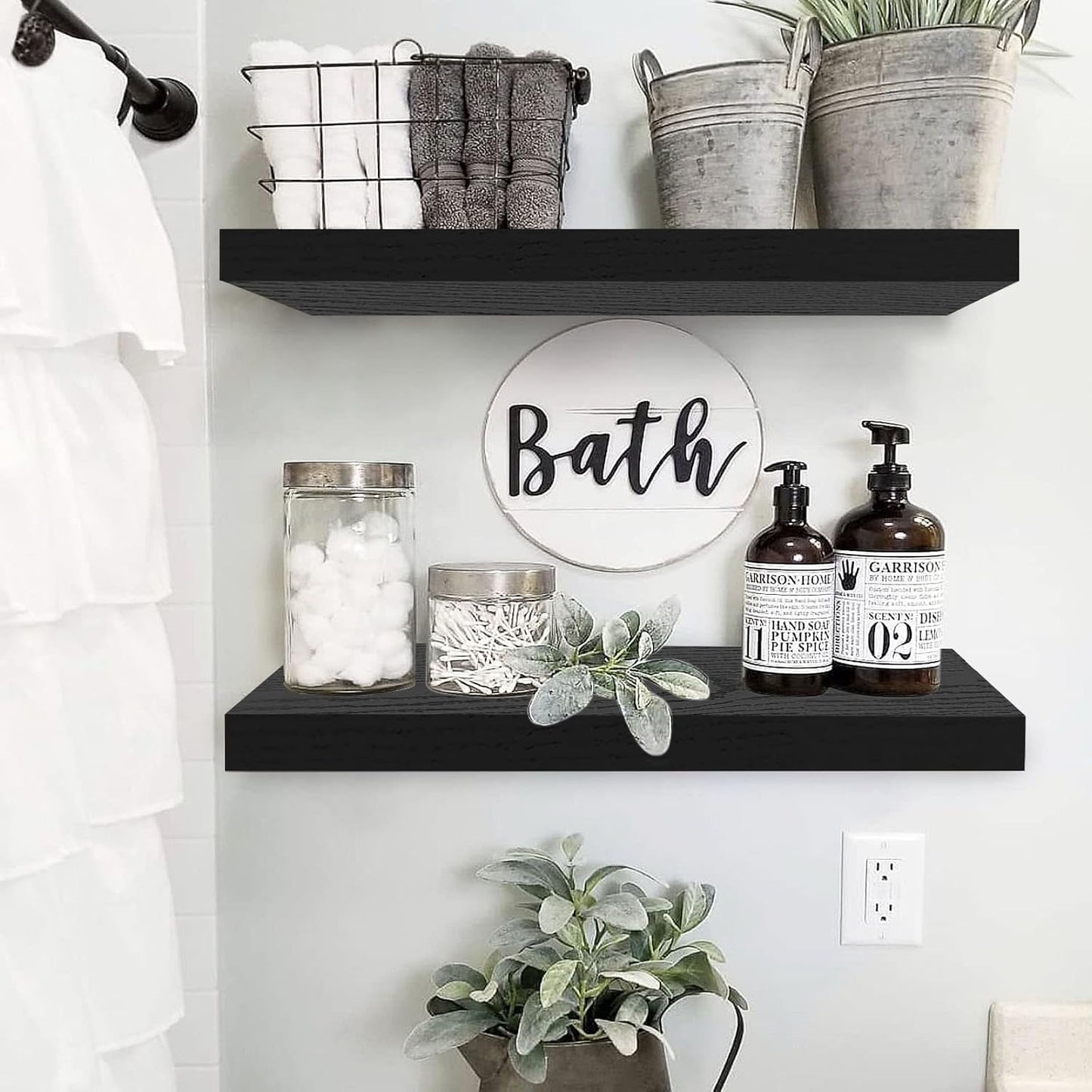 QEEIG Floating Wall Shelves - Stylish Black Home Decor | Set of 2, 23.6" Long for Bathroom, Kitchen & Living Room