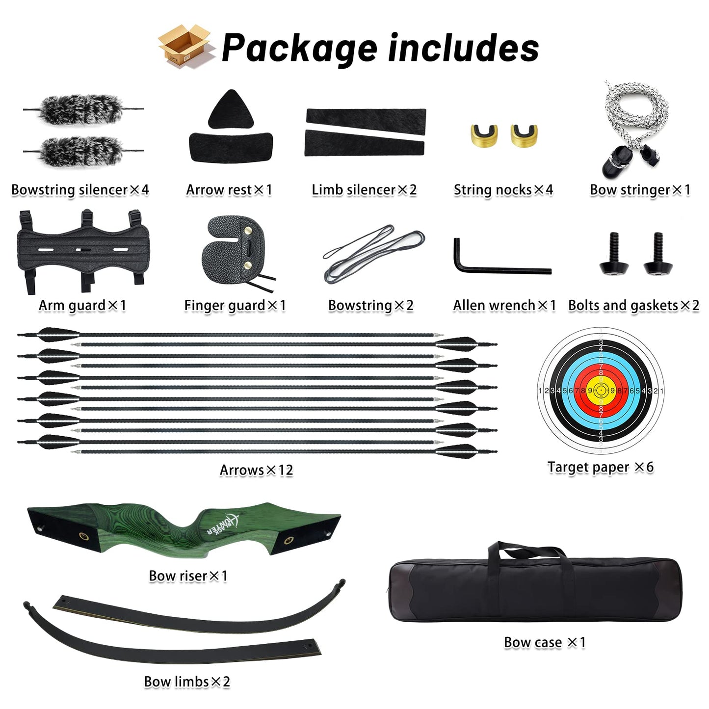 60 Inch Black Hunter Takedown Recurve Bow and Arrow 20-60Lbs Hunting Archery Bow Right Hand Wood Riser Practice Bow for Adult Target Training (25LBS)