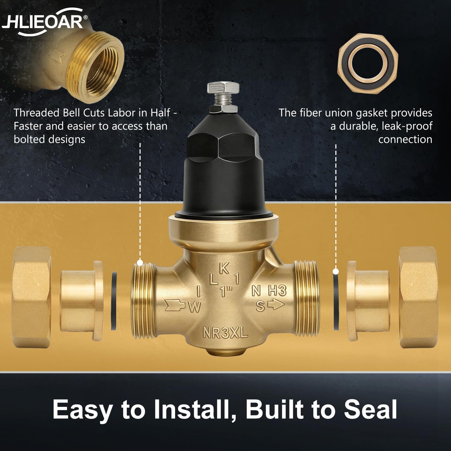 1" NR3XLDU Pressure Reducing Valve, Double Union FNPT Connection, for Home & Commercial Use