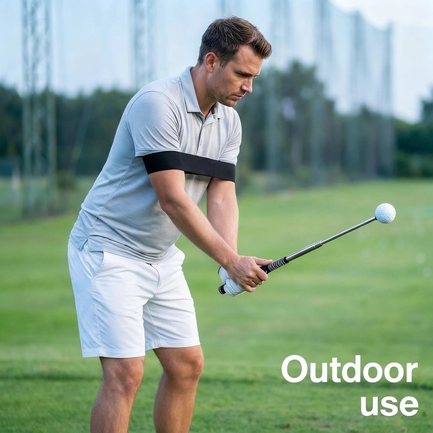 Vmeoap Retractable Golf Swing Trainer with Click Sound, Posture Correction Arm Band & Grip Trainer for Right-Handed, Portable Indoor Outdoor Golf Training Aid for Swing Tempo, Speed & Mechanics