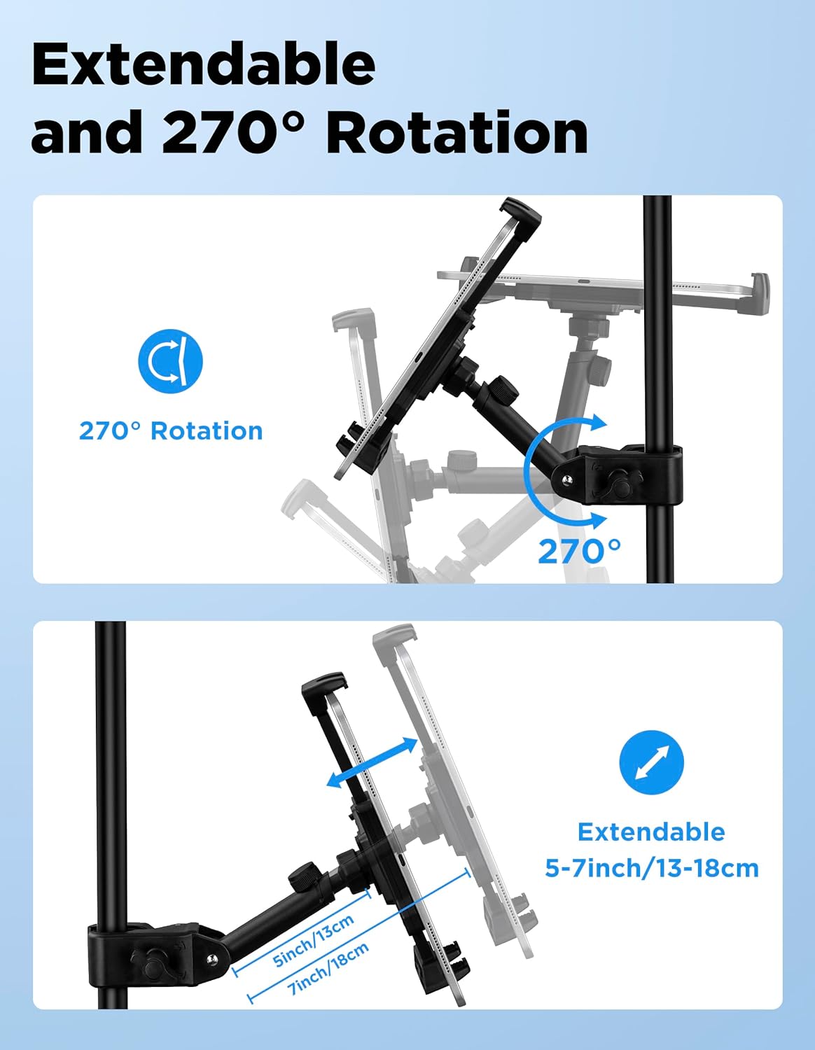 LZSIG 4.7-13.5" Tablet Holder for Mic Stand with Power Bank Clip - Adjustable iPad/iPhone Mount for Music Stand