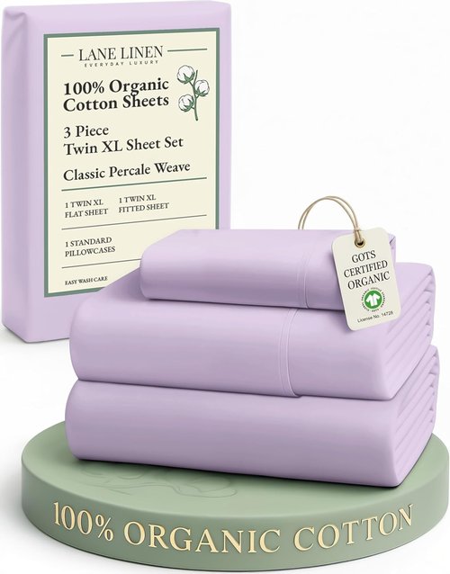 **LANE LINEN 100% Organic Cotton Twin XL Sheets - Extra Large, Fully Elasticized, Machine Washable - Orchid Petal**